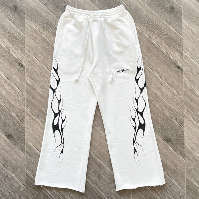 High Quality Hellstar White Tribal Flame Flare Sweatpants