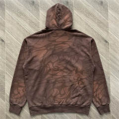 High Quality Hellstar Allover Tribal Print Brown Zip-Up Hoodie and Shorts Set
