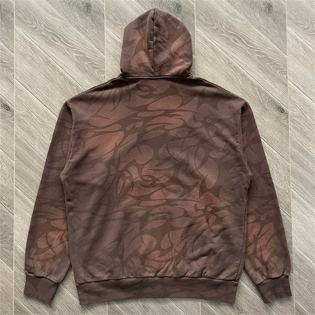 High Quality Hellstar Allover Tribal Print Brown Zip-Up Hoodie and Shorts Set