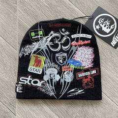 Hellstar Flame Logo Print Knit Beanie