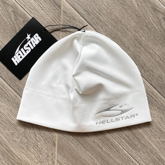 High Quality Hellstar Silver Logo Black Stretch Beanie
