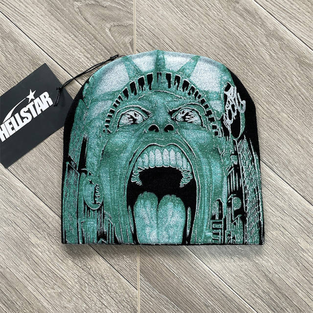 Hellstar Flame Logo Print Knit Beanie