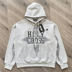 High Quality Hellstar Holy Cross Grey Pullover Hoodie and Pants Set
