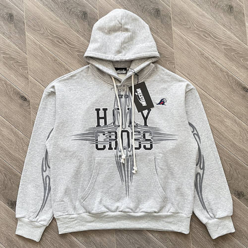 High Quality Hellstar Holy Cross Grey Pullover Hoodie and Pants Set