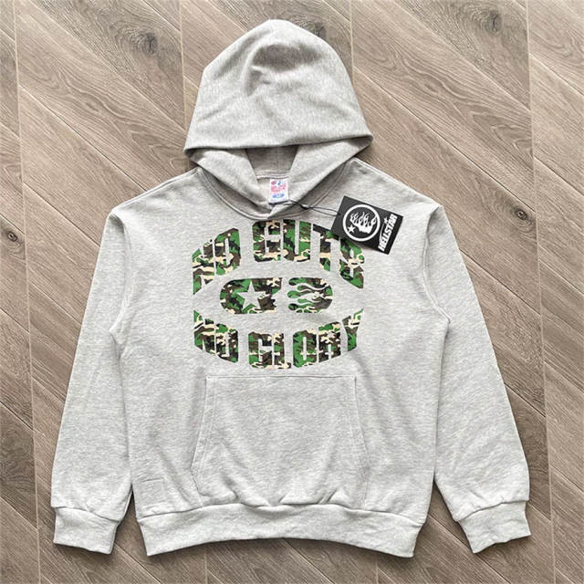 High Quality Hellstar No Guts No Glory Camo Print Grey Hoodie Sweatshirt and Pants Set