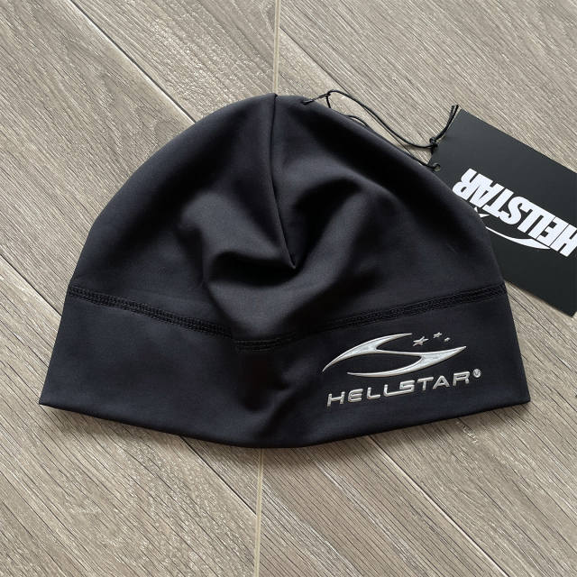 High Quality Hellstar Silver Logo Black Stretch Beanie