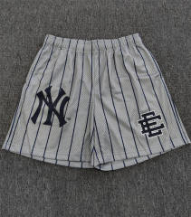 1:1 Top Qualtiy Eric Emanuel White Pinstripe NY EE Logo Mesh Shorts