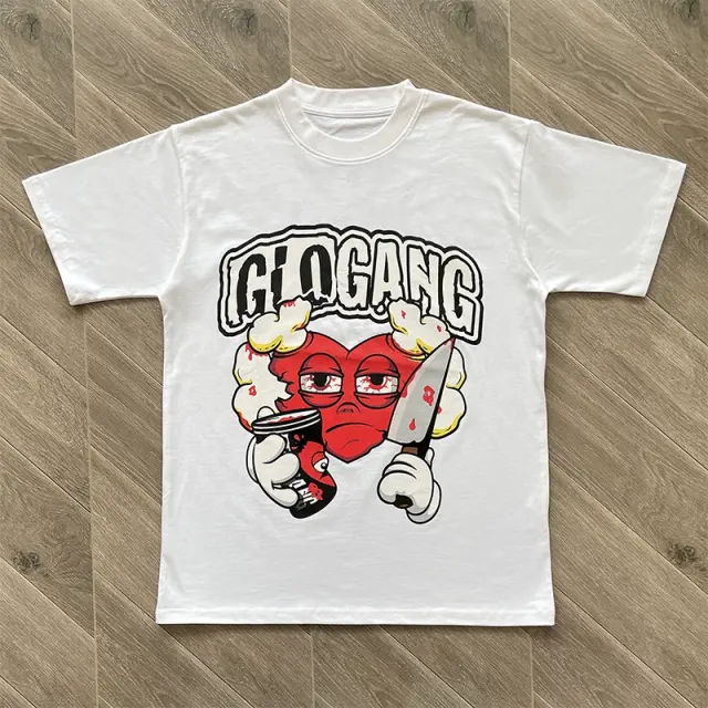 Glo Gang Heart Knife Cartoon Graphic Black T-Shirt