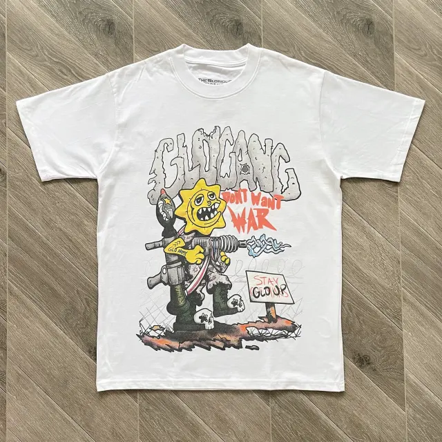 Glo Gang Don't Want War Sun Character Graphic Black T-Shirt