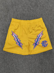 1:1 Top Qualtiy Eric Emanuel Yellow Double Lightning Bolt EE Logo Mesh Shorts