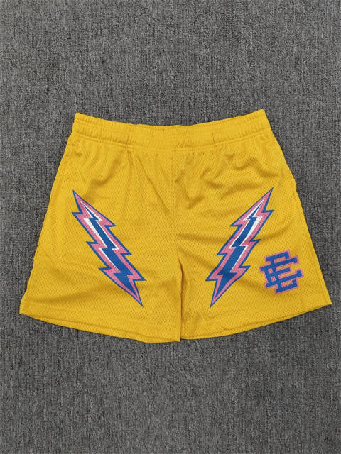 1:1 Top Qualtiy Eric Emanuel Yellow Double Lightning Bolt EE Logo Mesh Shorts