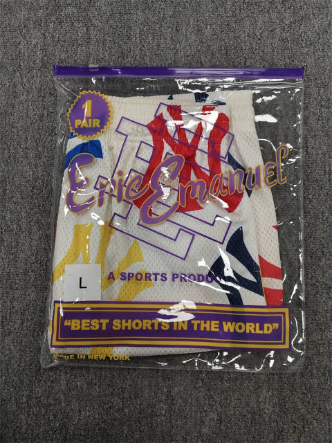 1:1 Top Qualtiy Eric Emanuel White Multicolor NY Print EE Logo Mesh Shorts