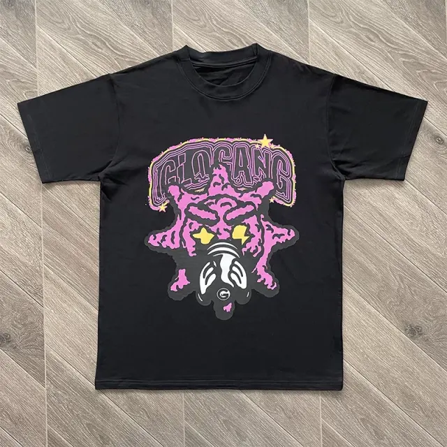 Glo Gang Pink Star Gas Mask Graphic Black T-Shirt