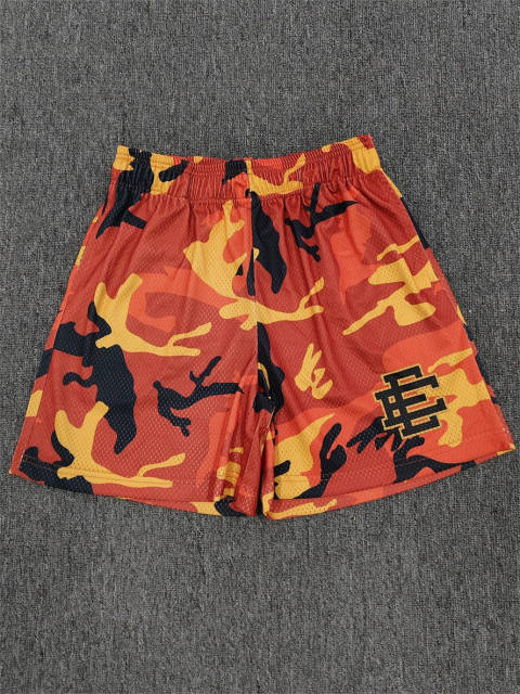 1:1 Top Qualtiy Eric Emanuel Orange Camo EE Logo Mesh Shorts