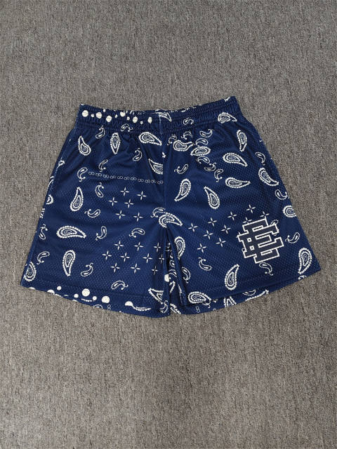 1:1 Top Qualtiy Eric Emanuel Navy White Paisley Bandana EE Logo Mesh Shorts