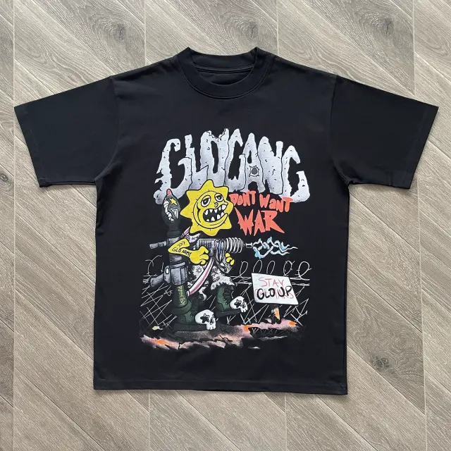 Glo Gang Don't Want War Sun Character Graphic Black T-Shirt