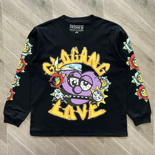 Glo Gang Love Purple Heart Mascot Black Long Sleeve T-Shirt