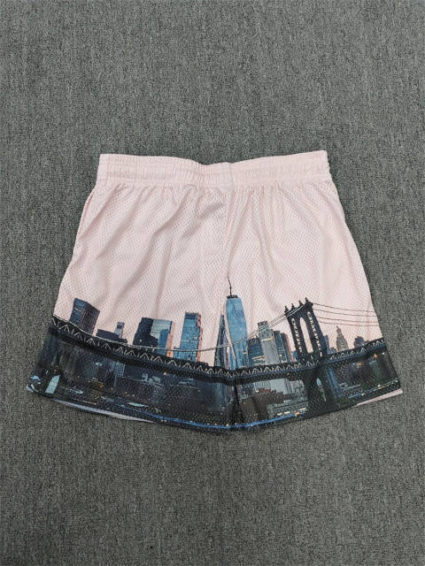 1:1 Top Qualtiy Eric Emanuel Light Pink NYC City Skyline EE Logo Mesh Shorts