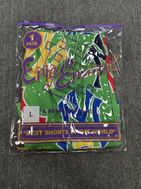 1:1 Top Qualtiy Eric Emanuel Green Multi Color NY Logo EE Logo Mesh Shorts