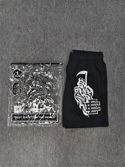 1:1 Top Qualtiy Eric Emanuel Grim Reaper EE Logo Mesh Black Shorts