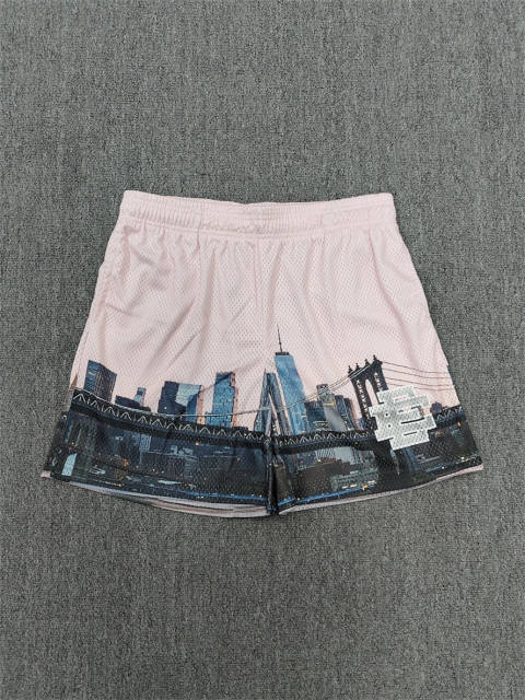 1:1 Top Qualtiy Eric Emanuel Light Pink NYC City Skyline EE Logo Mesh Shorts