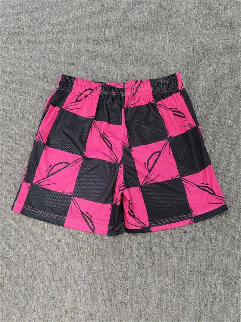 1:1 Top Qualtiy Eric Emanuel Hot Pink Black Checkered EE Logo Mesh Shorts