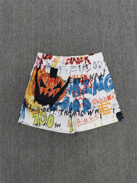 1:1 Top Qualtiy Eric Emanuel Halloween Pumpkin Graffiti EE Logo Mesh Shorts