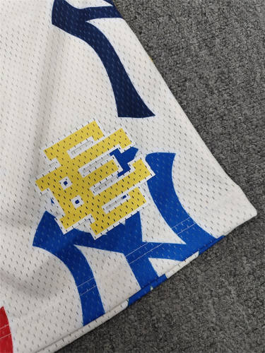 1:1 Top Qualtiy Eric Emanuel White Multicolor NY Print EE Logo Mesh Shorts