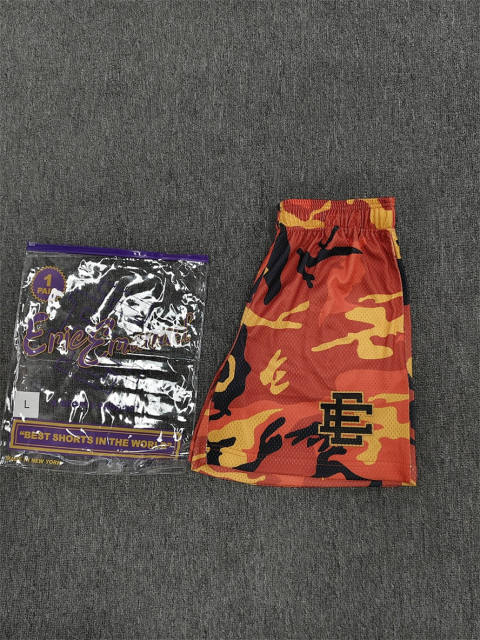 1:1 Top Qualtiy Eric Emanuel Orange Camo EE Logo Mesh Shorts