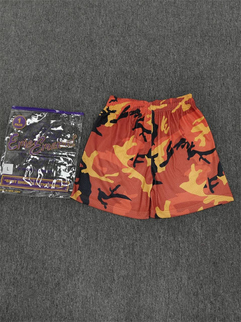 1:1 Top Qualtiy Eric Emanuel Orange Camo EE Logo Mesh Shorts