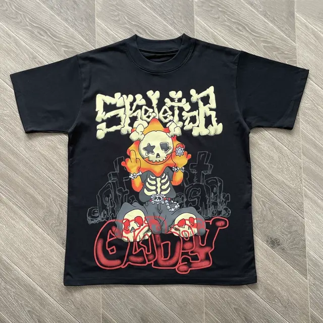Glo Gang Skeleton Sun Character Graphic Black T-Shirt