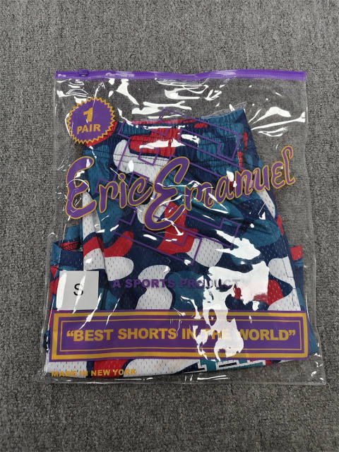 1:1 Top Qualtiy Eric Emanuel Navy Red White Blue Camo Blob EE Logo Mesh Shorts