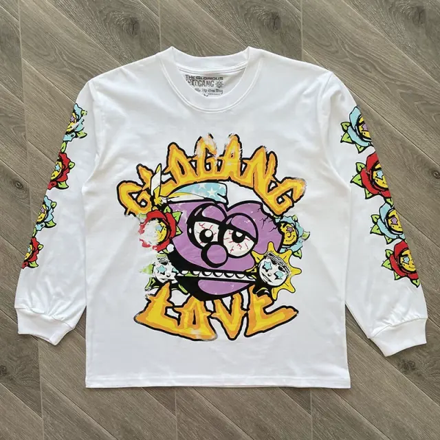 Glo Gang Love Purple Heart Mascot Black Long Sleeve T-Shirt