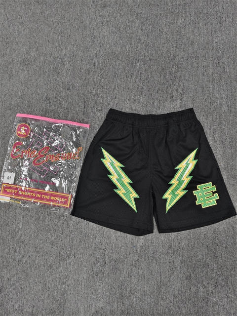 1:1 Top Qualtiy Lightning Bolt EE Logo Black Mesh Shorts