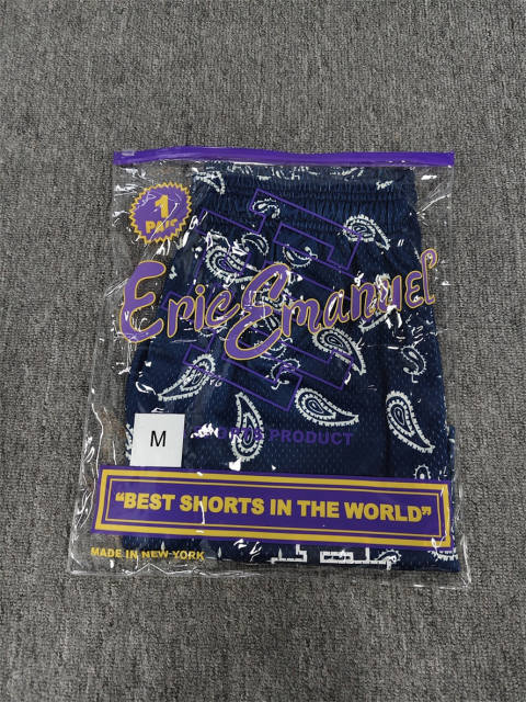 1:1 Top Qualtiy Eric Emanuel Navy White Paisley Bandana EE Logo Mesh Shorts