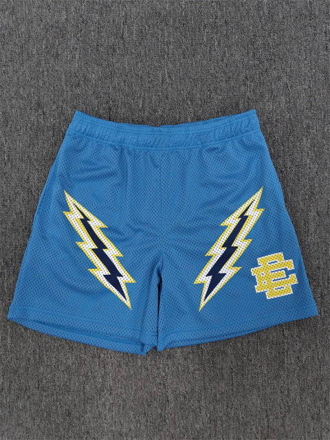 1:1 Top Qualtiy Eric Emanuel Light Blue Lightning Bolt EE Logo Mesh Shorts