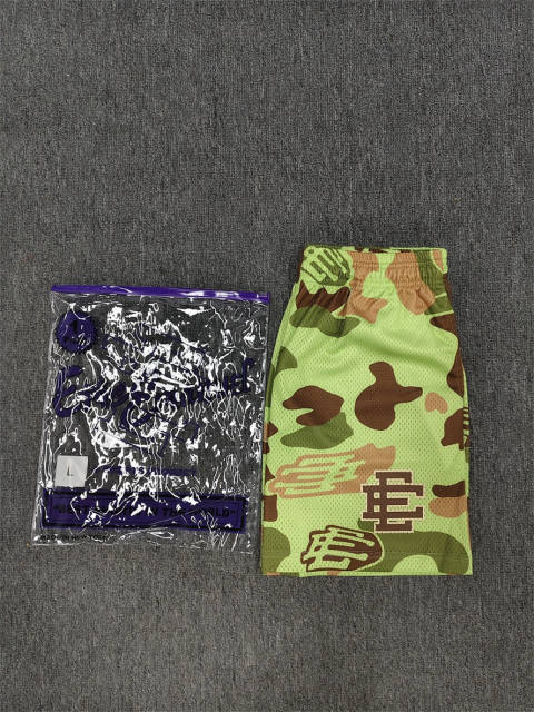 1:1 Top Qualtiy Eric Emanuel Lime Green Camo EE Logo Mesh Shorts