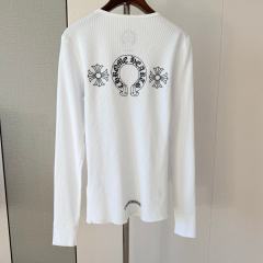 1:1 quality version Horseshoe‑Ring Cross‑Flower‑Slogan‑Prin Waffle Knit Long Sleeve Tee for girls 2 colors 29426217