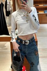 1:1 quality version Matty Boy Collab Sinister Flame Graffiti Print Waffle Knit Cropped Long Sleeve Tee for girls 29426221