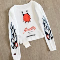 1:1 quality version Matty Boy Collab Sinister Flame Graffiti Print Waffle Knit Cropped Long Sleeve Tee for girls 29426221