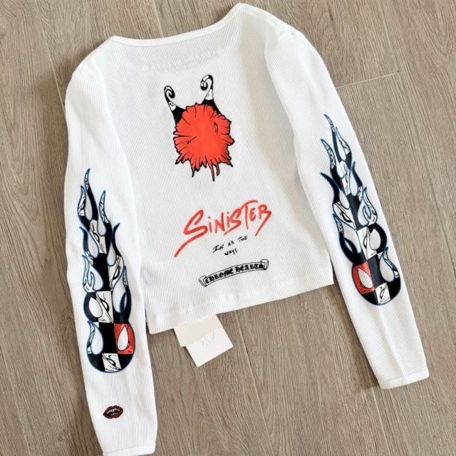 1:1 quality version Matty Boy Collab Sinister Flame Graffiti Print Waffle Knit Cropped Long Sleeve Tee for girls 29426221