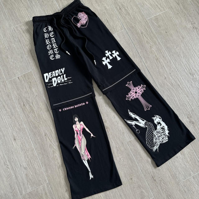 1:1 quality version Cross Cartoon Girl Slogan Print Drawstring Wide Leg Sweat Pants for girls 29456654