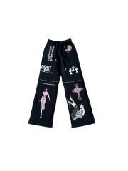 1:1 quality version Cross Cartoon Girl Slogan Print Drawstring Wide Leg Sweat Pants for girls 29456654
