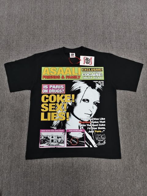 High Quality ASAALI Black Magazine Cover Newspaper Collage Graphic  T-Shirt