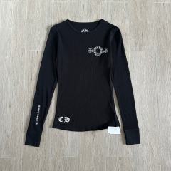 1:1 quality version Horseshoe‑Ring Cross‑Flower‑Slogan‑Prin Waffle Knit Long Sleeve Tee for girls 2 colors 29426217