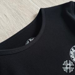 1:1 quality version Horseshoe‑Ring Cross‑Flower‑Slogan‑Prin Waffle Knit Long Sleeve Tee for girls 2 colors 29426217