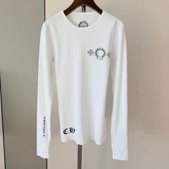 1:1 quality version Horseshoe‑Ring Cross‑Flower‑Slogan‑Prin Waffle Knit Long Sleeve Tee for girls 2 colors 29426217