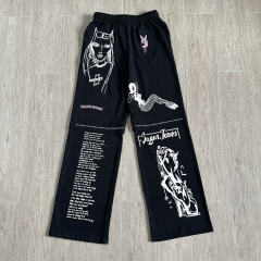 1:1 quality version Cross Cartoon Girl Slogan Print Drawstring Wide Leg Sweat Pants for girls 29456654