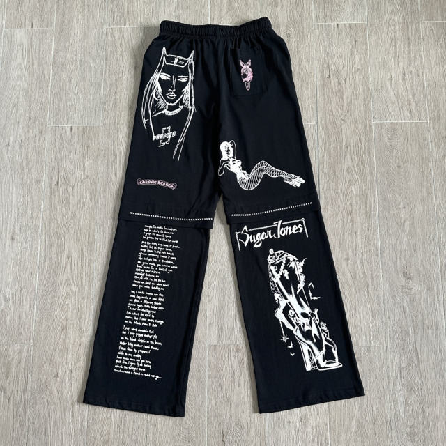 1:1 quality version Cross Cartoon Girl Slogan Print Drawstring Wide Leg Sweat Pants for girls 29456654