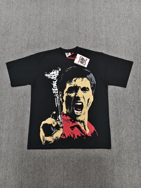 High Quality ASAALI Black Scarface Tony Montana Portrait Graphic T-Shirt